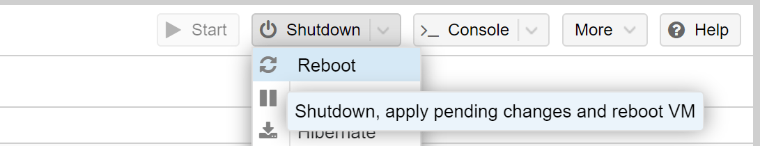 Prxomos VM Herunterfahren, Neustarten
