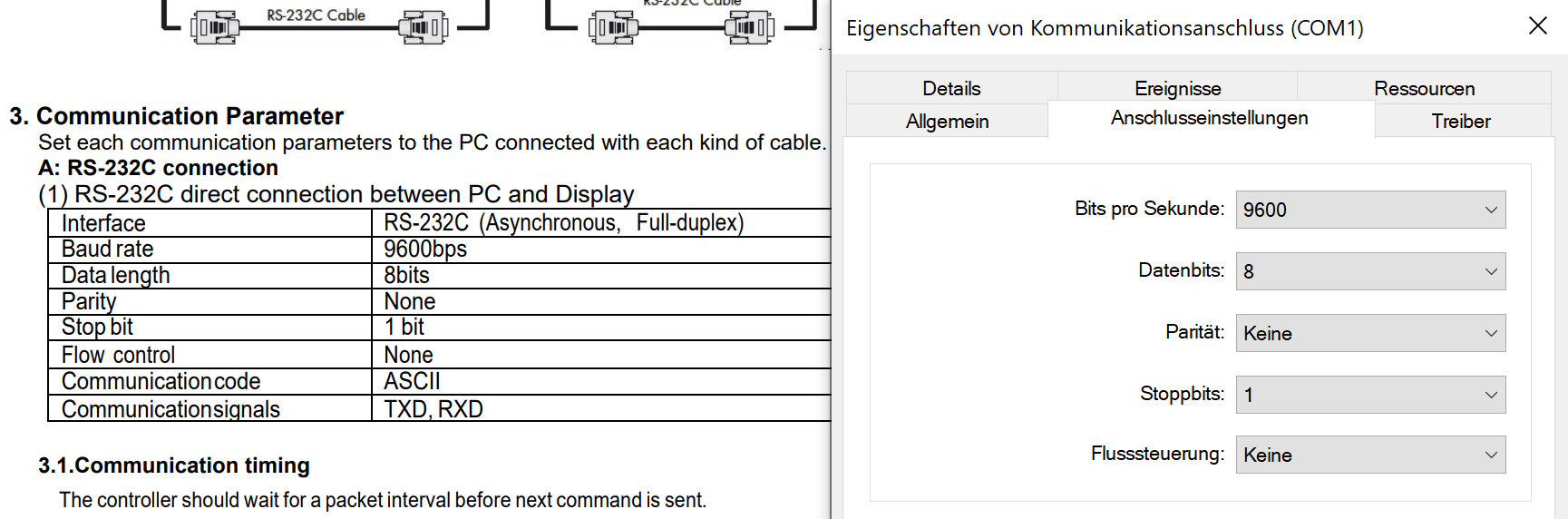 Geräte-Manager Anschlusseinstellungen COM1