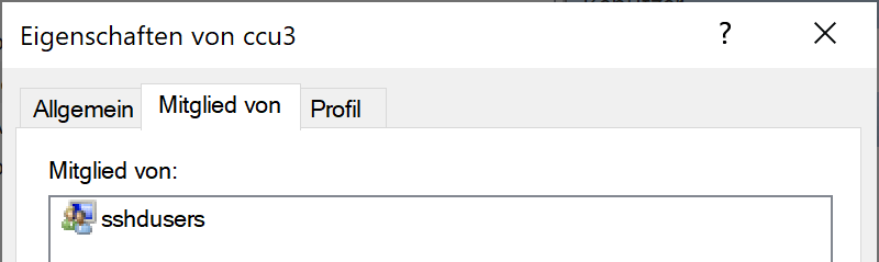 Windows Benutzer ccu3 Mitglied von