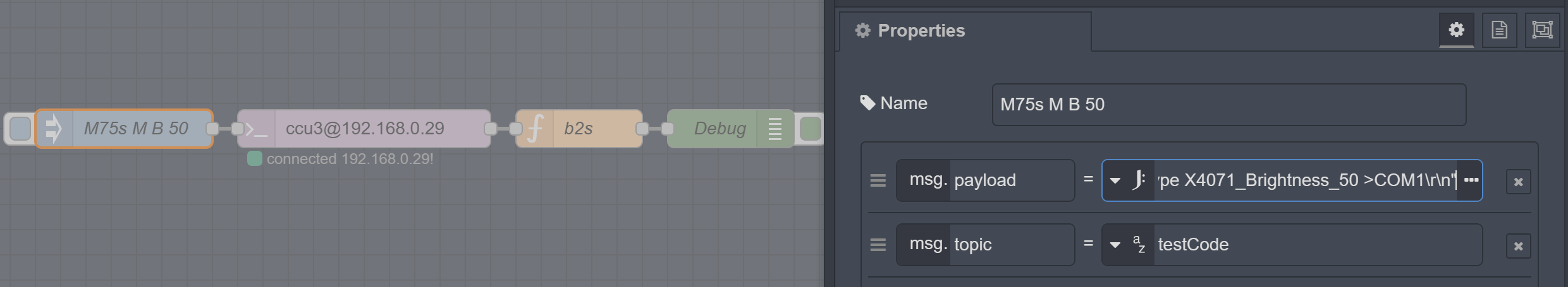 Node-RED ssh-exec Beispiel